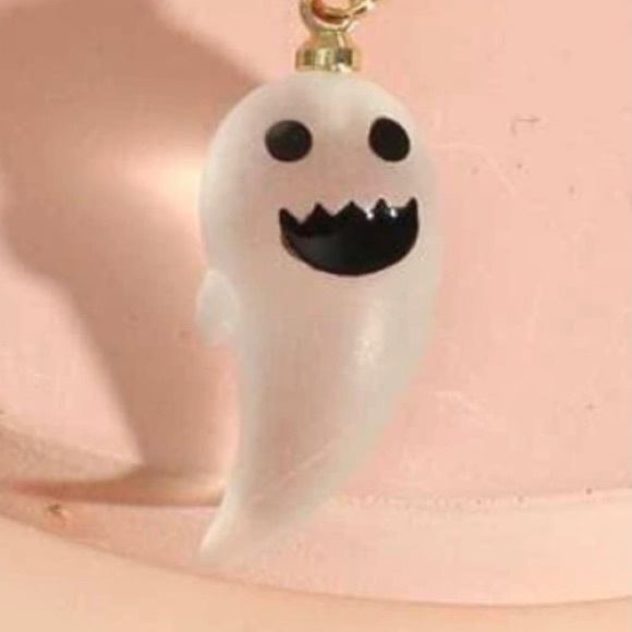 “Happy Lil Ghost” Frosted Glass Whimsy Halloween Cute Goth Spirit Spectre Dangle - Picture 3 of 10